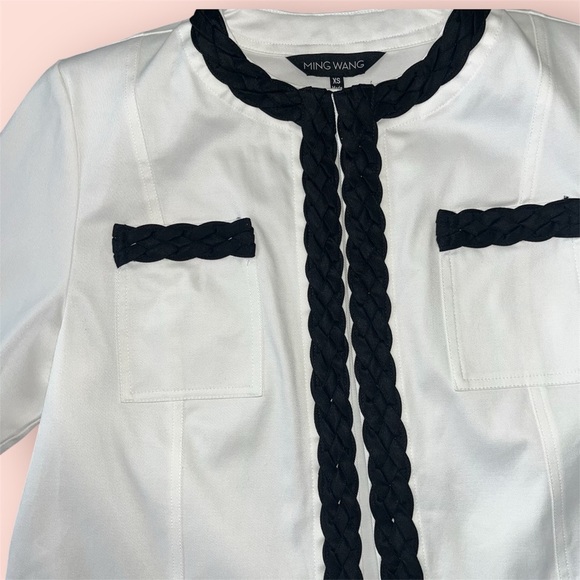 Ming Wang Braided Cotton-Blend Crop Jacket White With Braided Trim Size XS - Picture 8 of 10